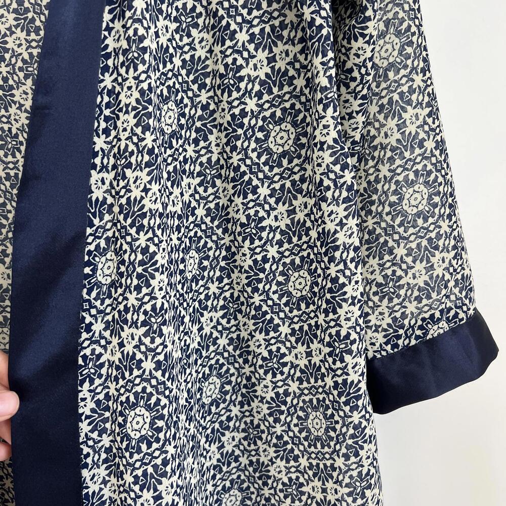 Vintage Women's One Size Blue Geometric Maxi Open Front Long Duster Cardigan - Picture 7 of 11
